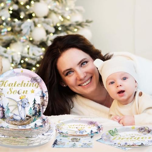 Grencian 96Pcs Watercolor Dragon Baby Shower Decorations, Serves 24 - Image 6