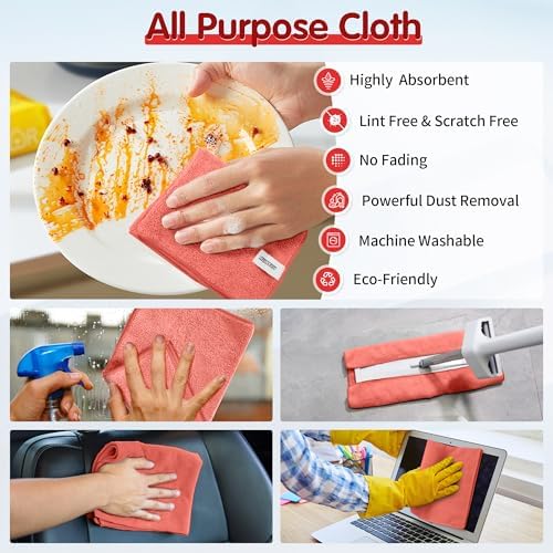 FIXSMITH Red Microfiber Cleaning Cloth -Pack of 8, Highly Absorbent Cleaning Rags, 16"X12" All Purpose Cleaning Towels for Housekeeping, Kitchen, Car, Lint Free and Reusable Microfiber Towels - Image 6