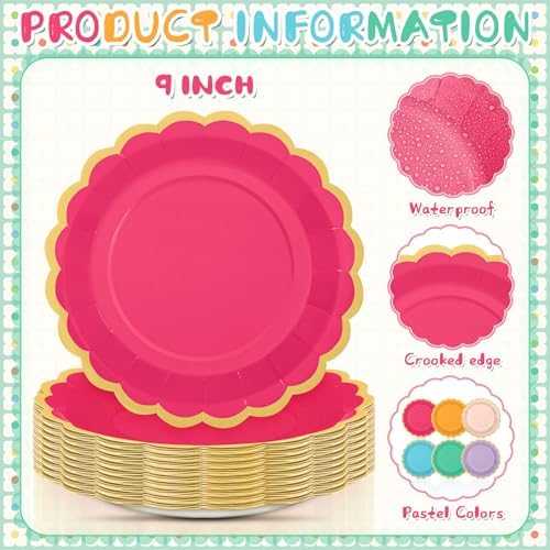 48 Pcs Candy Rainbow Paper Plates 9 Inch Scalloped - Image 4