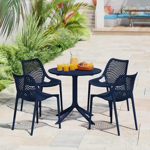 Costaelm Sunshine 31.5" Round Plastic Outdoor Patio Dining Table for 4, Navy Blue - Image 2