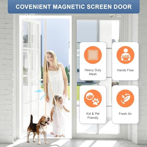 METAONLY Magnetic Screen Door Mesh, Works for Patio, Sliding Door, Keeps Bug Mosquito Out, Fresh Air Flow, Fits 36" x 82" Door - Curtain Size 38" x 84", White - Image 3