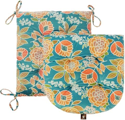 Outdoor Patio Cushion, Rocking Chair Cushion, Tufted Pads, Set of Upper and Lower with Ties Pack of 2 (2 Sets) - Back 20"×17", Seat 17"×17" (Green Bottom Flowers) - Image 2