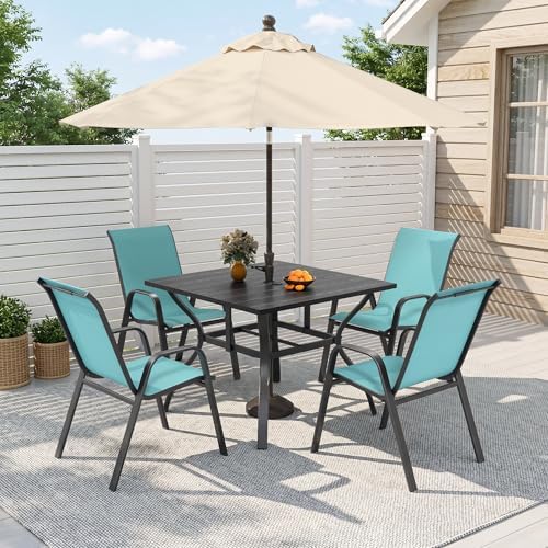 Outdoor Dining Set for 4, Metal Table and Stackable Chairs - Image 2