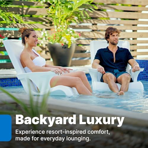 Step2 Vero Adirondack Chair, Stylish Poolside Lounger, Fade-Resistant, Waterproof Patio Furniture for Sun Shelf, Use in Pools up to 9-Inches of Water, Weighted, White - Image 4