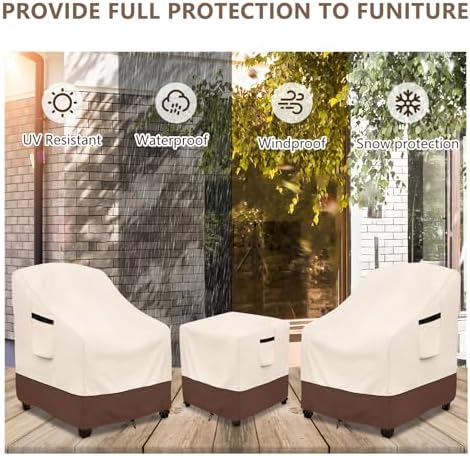 Outdoor Furniture Covers Waterproof,600D Heavy Duty Patio Furniture Covers 3 Piece Set,Patio Set Cover for 2 Chairs and Side Coffee Table,Beige - Image 7