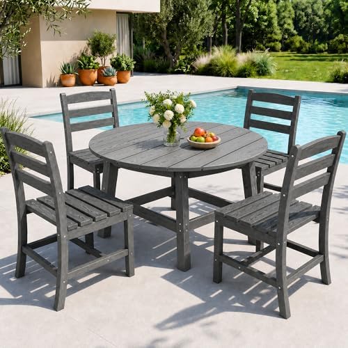 Pamapic Patio Dining Table Set, 5-Piece Outdoor Dining Set for 4, Grey - Image 5
