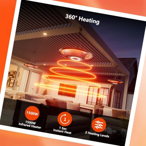 Hanging Heater,Electric Patio Heater with Light,Wifi Control, 1500W Infrared 2 Heat Levels, 24H Timers, Ceiling Mounted, 1s Heating Carbon Fiber Tube Heater for Backyard, Garage - Image 5