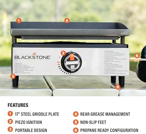 Blackstone 2142 Original 17” Tabletop Griddle with Low-Maintenance Stainless Steel Front Plate, Powder Coated Steel, Black - Image 4