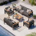Aluminum Outdoor Patio Furniture Set with Coffee Table, 5 Piece Patio Conversation Sets with Washable Thick Cushions, Outdoor Sectional Furniture Set for Porch, Balcony, Deck, Yard, Graphite by Oasbira
