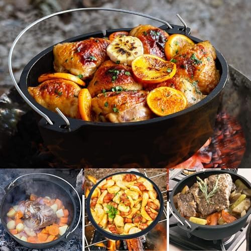 Camping Dutch Oven,12 Qt Pre-Seasoned Cast Iron Camp Dutch Oven Pot with Lid - Lid Lifter, Cast Iron Dutch Oven with Metal Handle for Cooking BBQ Baking Campfire Modern Black - Image 5