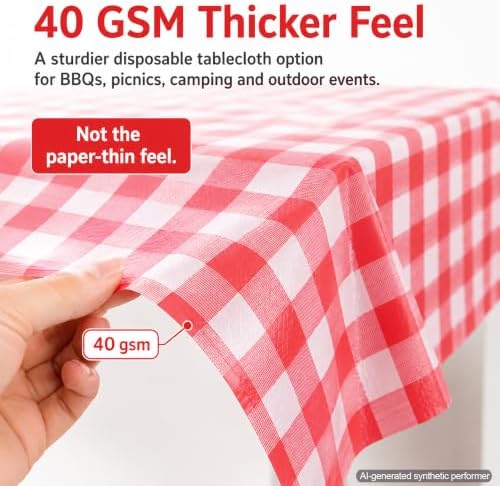 Red Gingham Disposable Picnic Tablecloths 4 Pack, Plastic Table Covers - Image 4