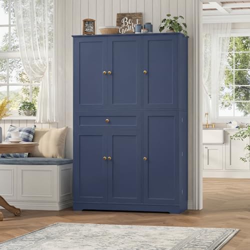 HOSTACK 68"H Kitchen Pantry Storage Cabinet with Doors & Shelves, Navy Blue - Image 2