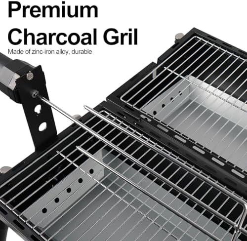 Portable Charcoal Grill with Thermometer - Barrel Charcoal Grills with Central Rotisserie Rack Double-sided Smoker Grill Outdoor BBQ Grill, Perfect for Backyard Camping, Patio Parties and Picnics - Image 4