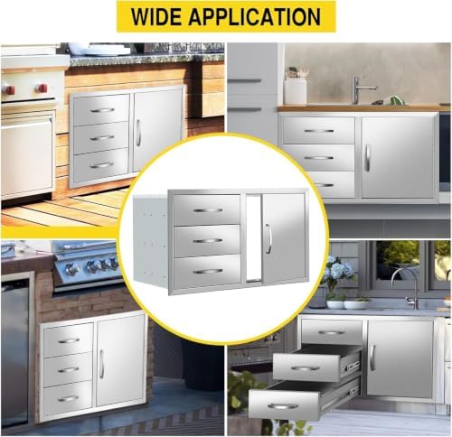Outdoor Kitchen Drawer Combo, BBQ Access Trash Drawer Combo, Stainless Steel Outdoor Kitchen Trash Drawer For BBQ Island, Grilling Station (Drawer Combo-38.3Wx22.7Hx20.7D with Handles) - Image 7