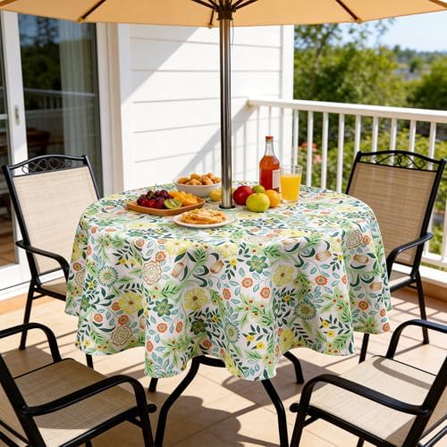 SUQ I OME Outdoor Tablecloth, Yellow Flora, 60'' Round with Zipper - Image 2