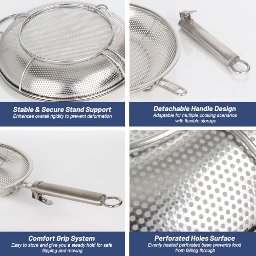 Stainless Steel Grill Pan with Removable Handle, 11.81" Round Perforated BBQ Grill Basket for Seafood, Vegetables & Meat, Outdoor Grilling Pan for Charcoal and Gas Grills, Camping & Backyard Cooking - Image 5