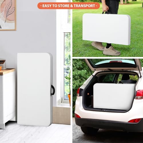 SUPER DEAL 3 Foot Square Folding Card Table, Indoor Outdoor Portable Plastic Heavy Duty Fold-in-Half Puzzles Camping Picnic Party Table with Carrying Handle, White - Image 4