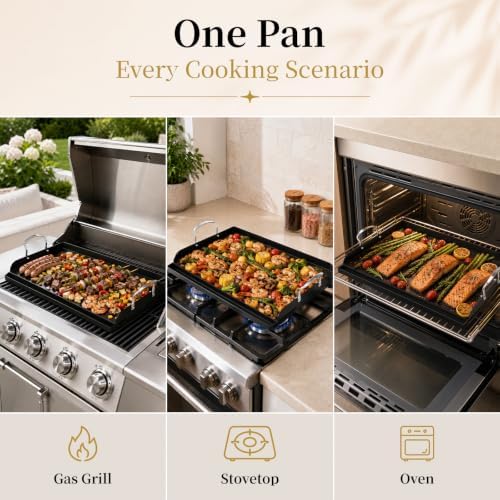 QuliMetal 25" x 16" Pre-Seasoned Cast Iron Flat Top Griddle - Image 6