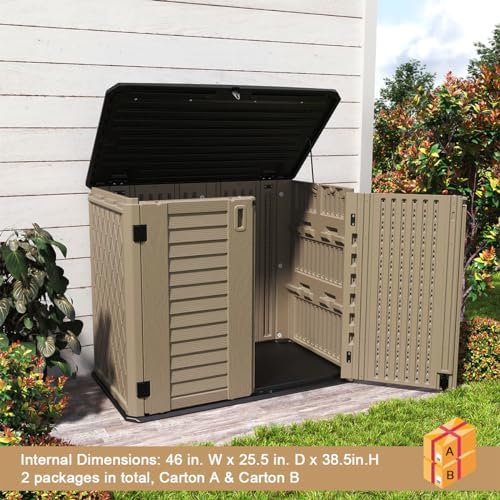 KINYING Outdoor Storage Shed - Horizontal Storage Cabinet Waterproof for Garden, Patio, Backyard, Storage Box for Easy Storage of Garbage Cans, Tools, Lawn Mower, 35 Cubic Feet,Dark Brown - Image 6