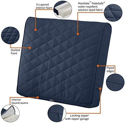 Classic Accessories Montlake Water-Resistant 21 x 20 x 4 Inch Wide Back Patio Quilted Lounge Cushion, Navy, Outdoor Loveseat Cushions - Image 4