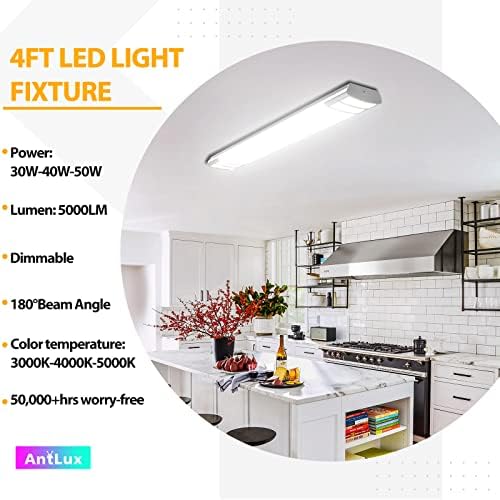 ANTLUX 4FT LED Light Fixtures, 3000K 4000K 5000K Selectable, 30W/40W/50W Dimmable 4 Foot Kitchen Ceiling Light Fixture, 48 Inch Flush Mount LED Wraparound Puff Lights for Kitchen, Laundry, Office - Image 2