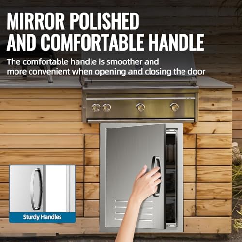 Outdoor Kitchen Doors with Vents - 20W x 27H Inch - 304 Stainless Steel BBQ Single Access Door with Detachable Handles for Outdoor Grill Cabinet,BBQ Island - Image 4