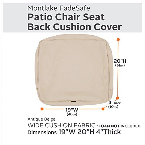 Classic Accessories Montlake Water-Resistant 19 x 20 x 4 Inch Outdoor Back Cushion Slip Cover, Patio Furniture Cushion Cover, Antique Beige, Patio Furniture Cushion Covers - Image 3