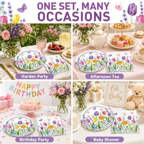 40Pcs Floral Plates and Napkins Party Supplies, Disposable Tulips Plates Napkins Tableware Set for Picnic Wedding Baby Shower Bridal Shower Birthday Tea Party Decorations (Tulip) - Image 7