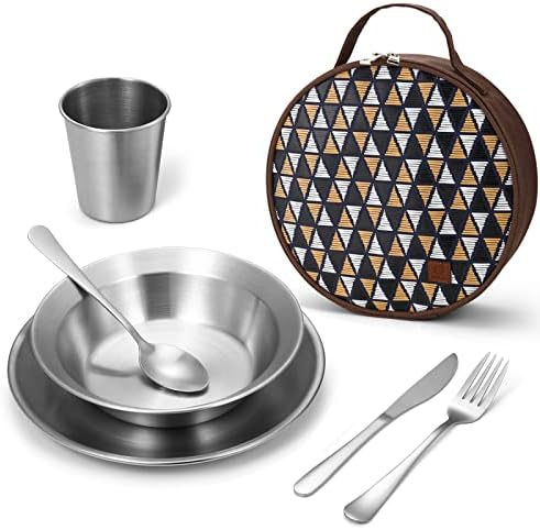 Odoland Stainless Steel Camping Mess Kit for Outdoor Family & Person by Odoland