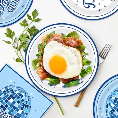 48pcs Dancing Queen Party Decoration Set,16 Dessert plate,16 Napkin And 16 Fork,Dancing Queen Disposable tableware for 16 persons,Used for 70s Disco 17th Bachelorette Party Supplies - Image 5