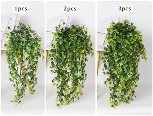 RECUTMS 3Pcs Artificial Plant Fake Hanging Ivy Faux Ivy with Yellow Leaf - Image 3