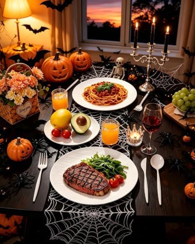 32pcs White Hard Plastic Plates Reusable Dinnerware Dish Set - Image 4