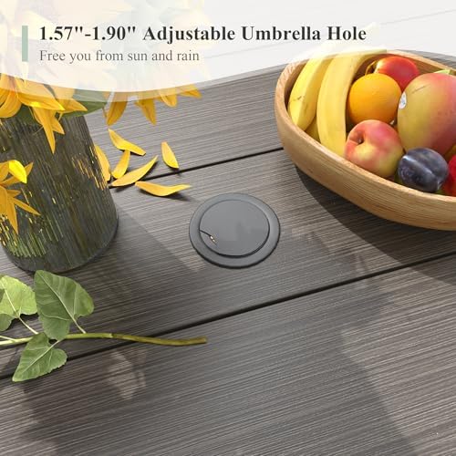 Outdoor Dining Table for 8, 53" Round Outdoor Table with Adjustable Umbrella Hole, All-Weather Metal Patio Dining Table for Lawn Garden Backyard Deck, Grey - Image 3