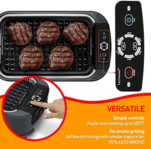 Indoor Grill, Techwood 1500W Smokeless Electric Grill with 2 in1 Nonstick Grill/Griddle Plates, Portable Korean BBQ Grill with 6-Level Control, Glass Lid, Dishwasher Safe, Double Plates, Gray - Image 3