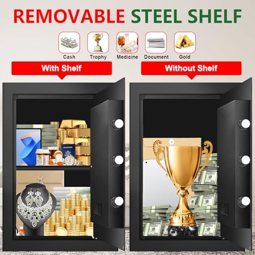 3.4 Cuft Large Home Safes Water and Fireproof with Digital Keypad & Key Lock, Security Safes for Home with DIY Removable Shelf, Anti-Pry Safe Box for Money Documents Jewelry, 19.69"H x13.78"W x 12.2"D - Image 5