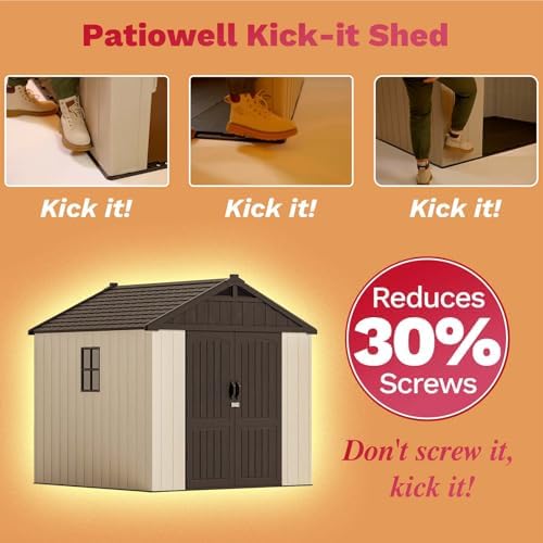 Patiowell 8x8 FT Resin Outdoor Storage Shed with Floor, Beige - Image 3