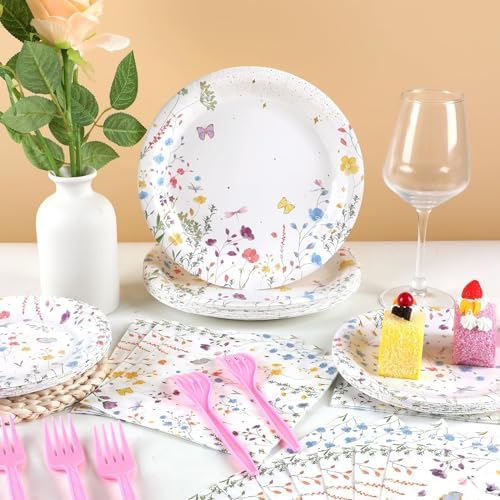 OBUSATT 100 Pcs Wildflower Paper Plates and Napkins Party Supplies Wildflower Party Decorations Floral Wildflower Disposable Plates Set for Summer Spring Birthday Baby Shower Wedding, Serve 25 Guests - Image 4