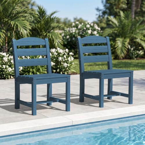 KINGYES Outdoor Armless Dining Chairs Set of 2,HDPE Patio Chairs,Blue by KINGYES