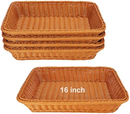 Poly Wicker Baskets 5 Pack 16 inch Brown Large Wicker Baskets Storage – Rustic, Durable & Easy-Cleaning Bread Basket, for Home, Restaurant & Hotel Use by Geytetqi