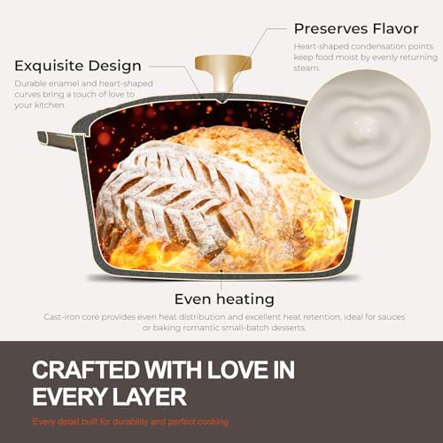 Overmont Enameled Cast Iron Dutch Oven - 2QT Heart-Shaped Mini Pot with Lid - Image 2
