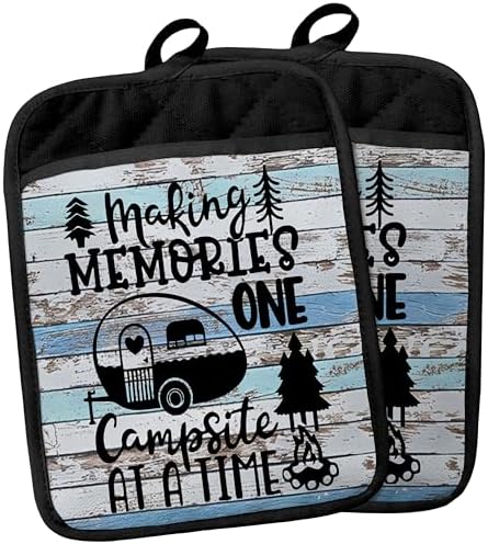 Camping Camper RV Gifts Pot Holders with Pockets, Making Memories One Campsite at a Time Pot Holders Heat Resistant Oven Mitts Hot Pads for Campsite RV Kitchen Baking Cooking by YeiHe