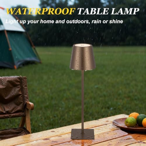 Kakanuo Brown Cordless Rechargeable Table Lamp 5000mAh Battery Operated Lamps, 3 Colors Stepless Dimming Touch Lamp for Living Room, Kitchen Counter, Dining, Outdoor Patio, 2 Pack - Image 6