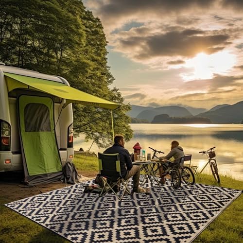 SAND MINE Waterproof Outdoor Rug 8x10 ft, Plastic Reversible Rug, Modern Area Rug, Large Floor Mat for Outdoors, RV, Patio, Backyard, Deck, Picnic, Beach, Camping, Black & Beige - Image 7