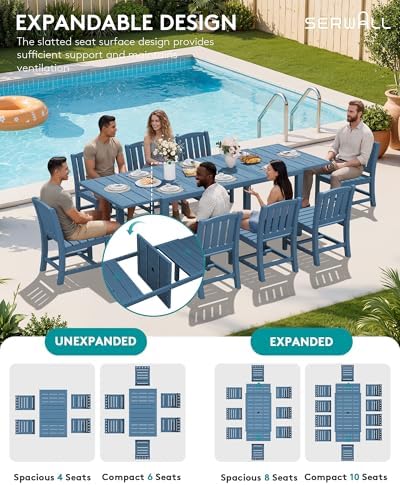 SERWALL Outdoor Patio Dining Set for 8, Blue - Image 3