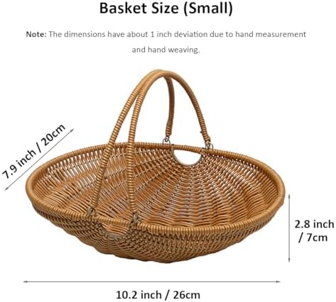 RT&BS Wicker Egg-collecting Basket with Handles, Wicker Bread Basket Oval, Handwoven Fruit Basket with Handles, Reusable Storage Baskets for Living Room, Kitchen, Store, Restaurant, Outdoor (Brown, S) - Image 3
