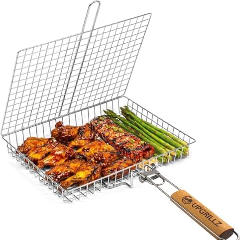 UPGRILLZ Fish Grill Baskets for Outdoor Grill Vegetables, Fish Grilling rack for Grill, BBQ Grilling Basket, Stainless steel Grill Basket for Veggies, shrimp by UPGRILLZ