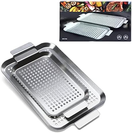 Grill Pan Set of 2, BBQ Grill Topper for Outdoor Grill Food Tray by Cook+Time