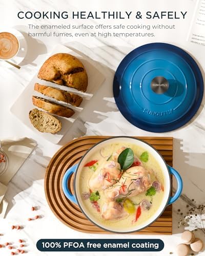 Enameled Cast Iron Dutch Oven, 4.5QT Pot with Lid, Navy Blue - Image 2