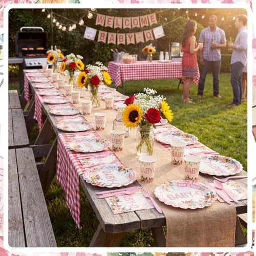 Havawish 120 Pcs Pink Flowers Party Tableware Bow Cherry Plates - Image 6