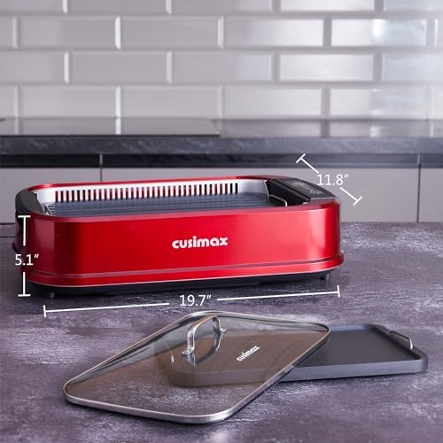 Indoor Grill, CUSIMAX Smokeless Grill Indoor, Electric Griddle, 1500W, Red - Image 6